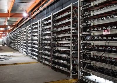 A modern mining farm setup with multiple rigs